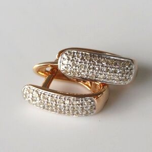 Solid 14K Rose Gold White Gold Genuine Diamonds Reversible Pierced Hearts Hoops